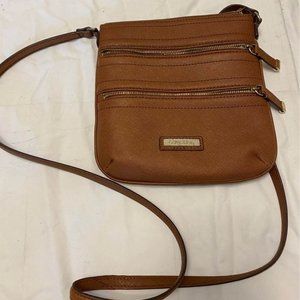 Calvin Klein Double Zip Tan Leather Crossbody